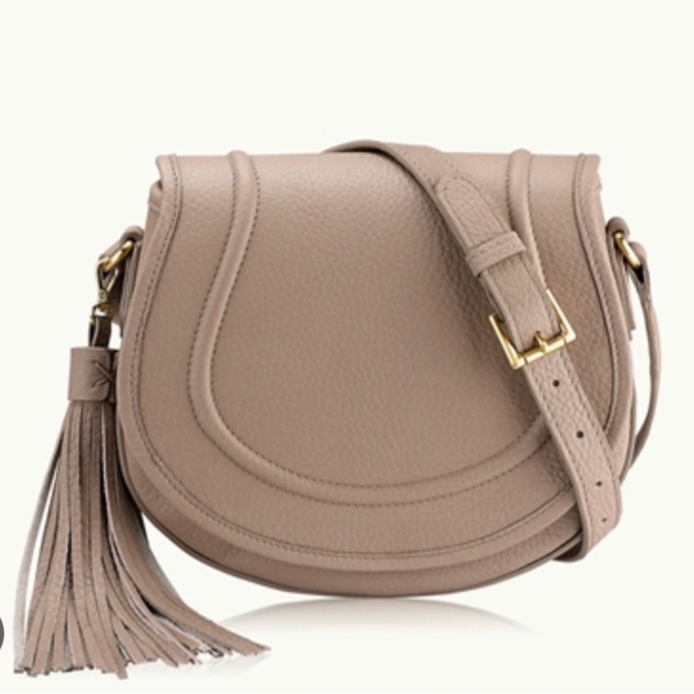 GiGi NY Jenni Saddle bag in pebble grain leather, Stone. Like new. Never used.